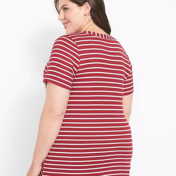 Lane Bryant Berry Striped Classic Button-Front Knit Tee With Tie-Hem Size 18/20 - Picture 7 of 10